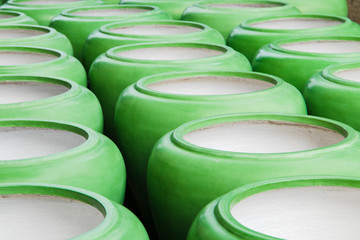 Large empty pots abstract background.