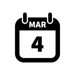 Simple black calendar icon with 4 march date isolated on white