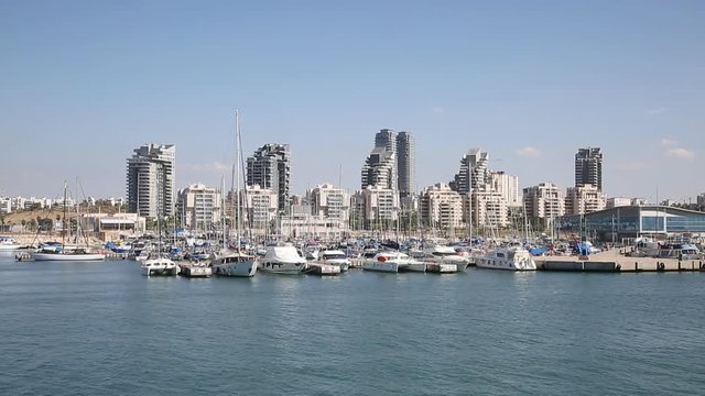 View of the city of Ashdod from the Mediterranean Sea, Israel