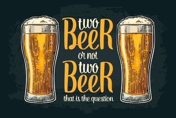 Two beer glass. Vintage vector engraving illustration for poster