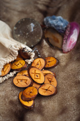 wooden runes on the fur