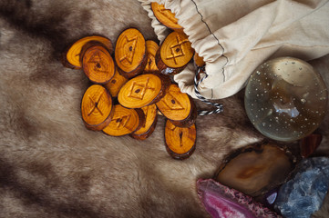 wooden runes on the fur
