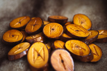 wooden runes on the fur