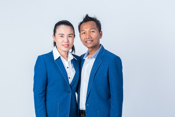 business man and woman portrait on white background