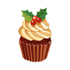 Vector cupcakes. Colorful muffins. Сhristmas mistletoe.