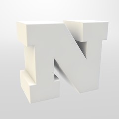 3d rendering. White letters on a light background. Capital letter.