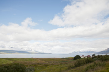 Typical Icelandic landscape, a wild nature of rocks and shrubs, rivers and lakes.