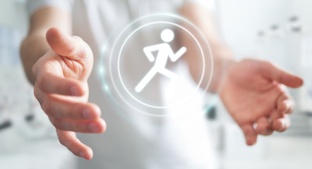 Young man using running application to check his performances 3D rendering