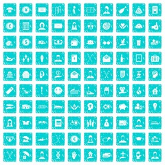 100 philanthropy icons set grunge blue