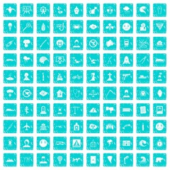 100 phobias icons set grunge blue