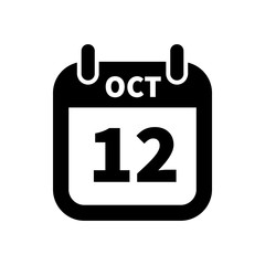 Simple black calendar icon with 12 october date isolated on white