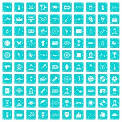 100 photo icons set grunge blue