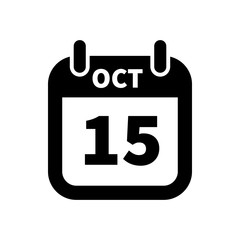 Simple black calendar icon with 15 october date isolated on white