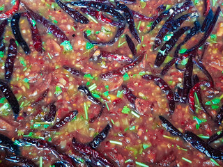 Obraz na płótnie Canvas Fish curry sauce with dried chili in big pot