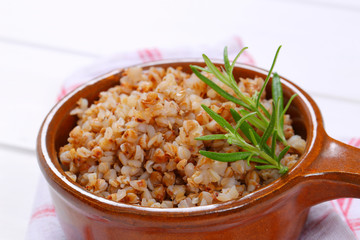 saucepan of cooked buckwheat