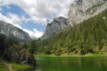 Lakeside of Green lake in the alps, Tragöß, Austria