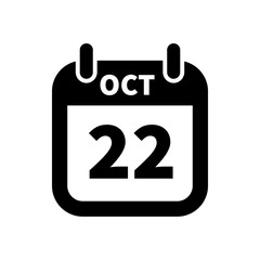 Simple black calendar icon with 22 october date isolated on white