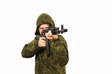 Fototapeta premium The man in a mask and a submachine gun in hands