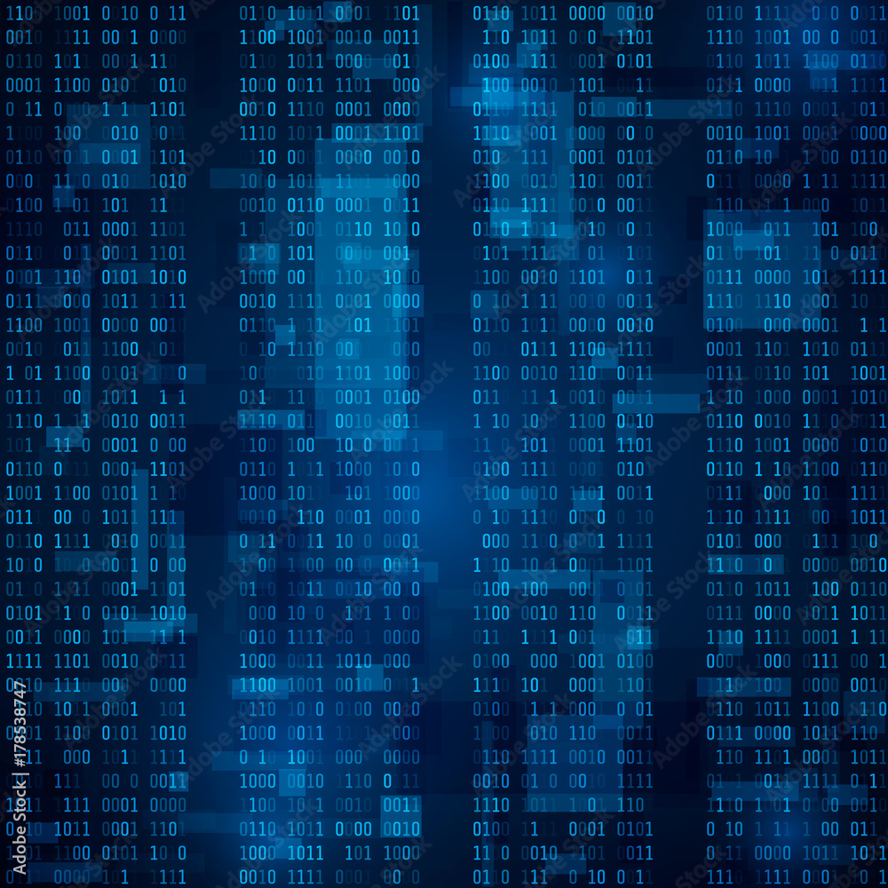 Poster Blue binary computer code. vector background illustration