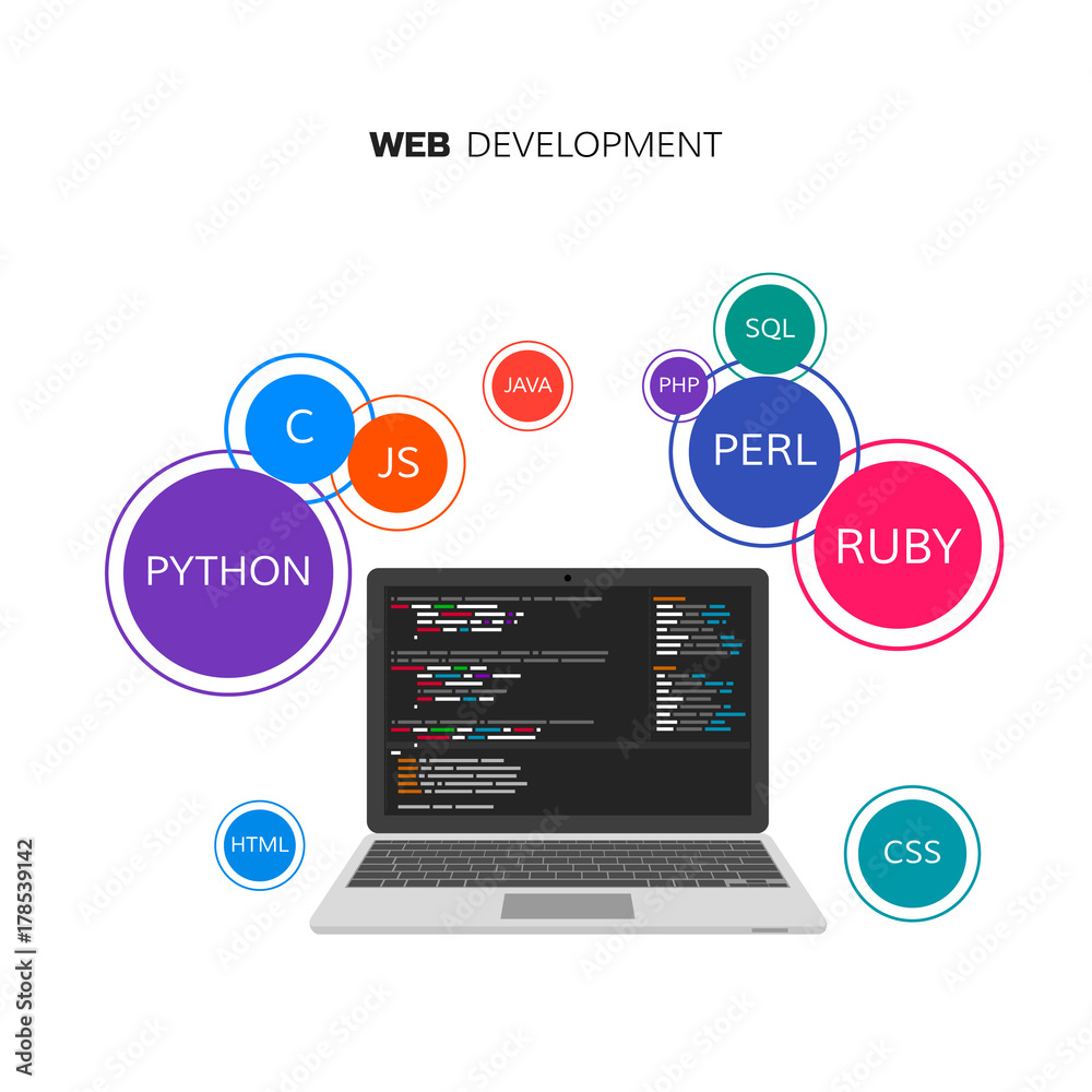 Poster Web development infographic. Programming and coding concept. Vector illustration