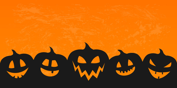 Halloween background with shadow of scary pumpkins - banner with copyspace. Vector.