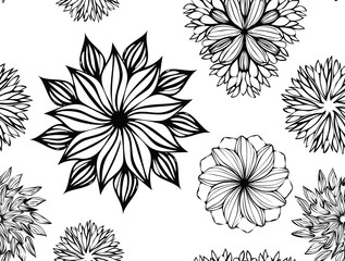 Floral Black and White Seamless Pattern