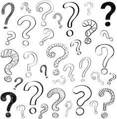 Hand drawn question marks on white background. Vector.