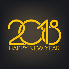 Flat vector yellow color 2018 happy new year number on dark background for seasonal holiday new year and christmas banners, flyers, greeting cards, web design