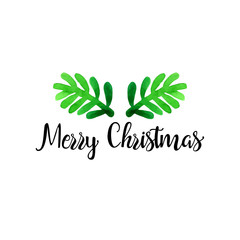 Merry Christmas text calligraphic lettering greeting card.