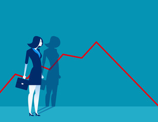 Businesswoman standing and look a declining chart. Concept business vector illustration.