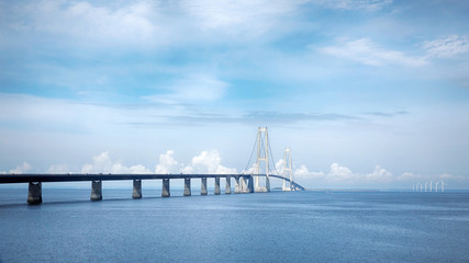 Fototapeta na wymiar Big Belt Bridge multi-element fixed link crossing between the Danish islands