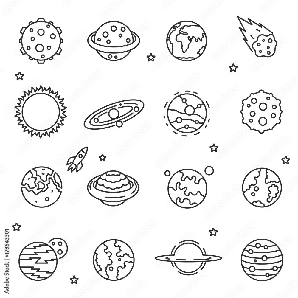 Canvas Prints astronomical objects set of icon. space bodies. collection of stars, planets, galaxy, asteroid and m