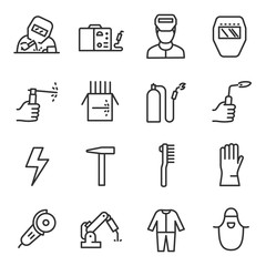 Welding a set of icons in a linear style. Tools and work with welding equipment. Line with editable stroke