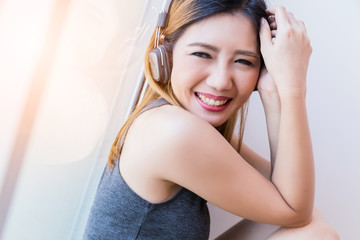 Fototapeta premium beautiful Asian Woman enjoy happy and laught Cheerful Portrait Concept