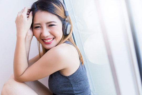 beautiful Asian Woman enjoy happy and laught  Cheerful Portrait Concept