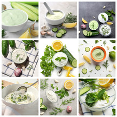 Collage of different sauces with garlic