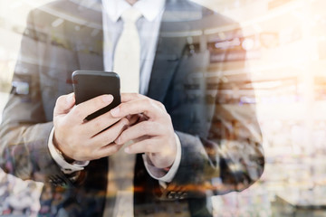 blur image background of hall in shopping mall with people