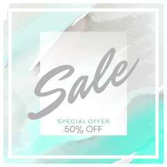 Sale banner with abstract hand painted watercolor background.