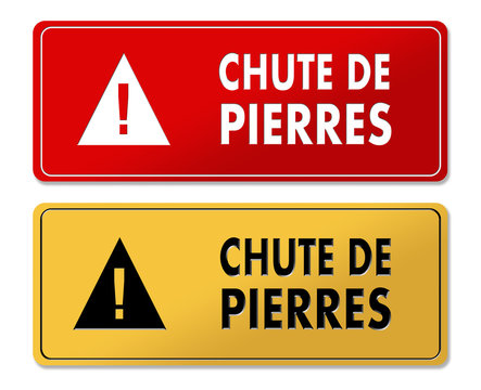 Falling Stones Alert warning panels in French translation