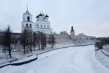 Pskov Krom (the Kremlin) built the end of the XI century - the beginning of the XII century. Russia.