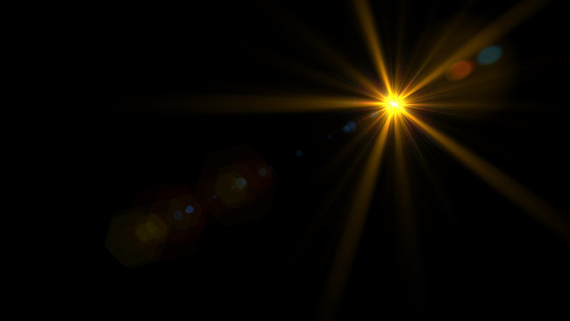 Lens flare light over black background. Easy to add overlay or screen filter over photos