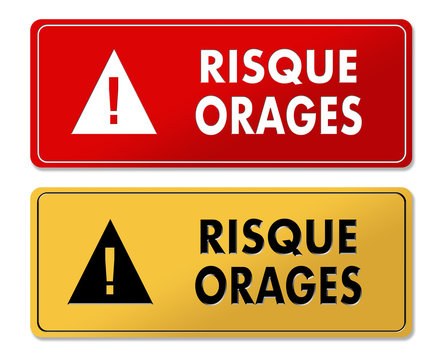 Storm Risk warning panels in French translation