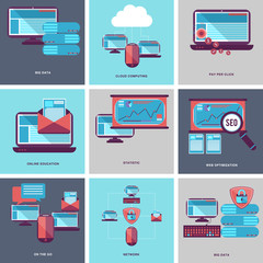 Information technologies concept flat icons with electronic devices software and internet isolated vector illustration