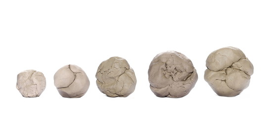 Set grey modelling clay lump shape isolated on white background