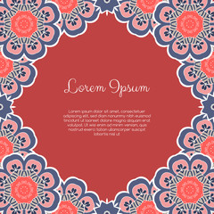 Invitation or greeting card template with abstract ornament. Hand drawn vector illustration