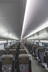Fototapeta premium MOSCOW, RUSSIA - OCTOBER 27, 2017: The very first two-story high-speed train from the city to the airport. Interior 