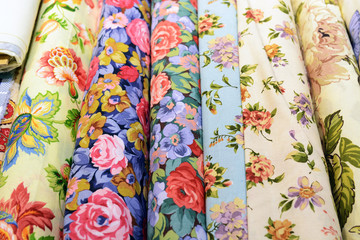 Rolls of colored russian fabrics