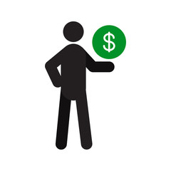 Man holding dollar sign in hands silhouette icon