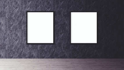 White isolated posters with black frame mockup