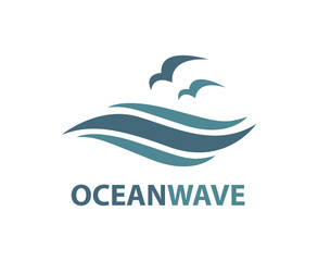 ocean logo with waves and seagulls